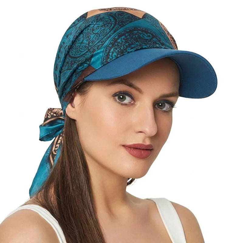 Women’s Printed Satin Sun Hat - Soft Breathable Headscarf Cap with Brim for Summer Fashion & Outdoor Wear