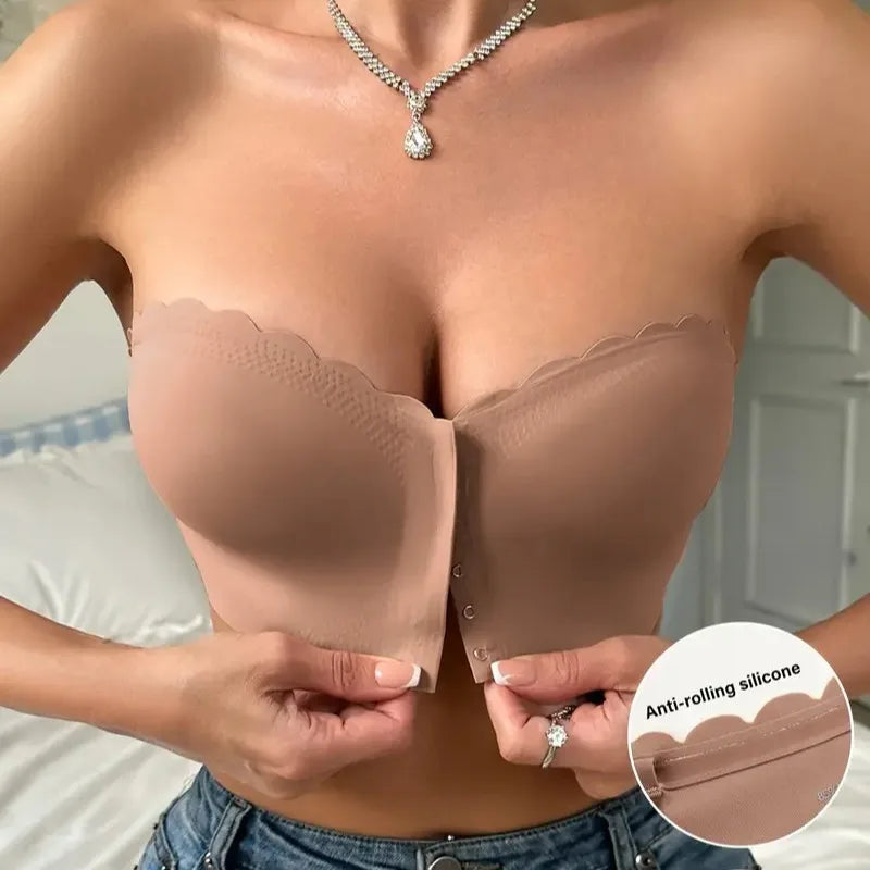 Front Button No-Wire Bra — Smooth, Breathable, Comfortable Underwear, Solid Color, Invisible & Seamless Design