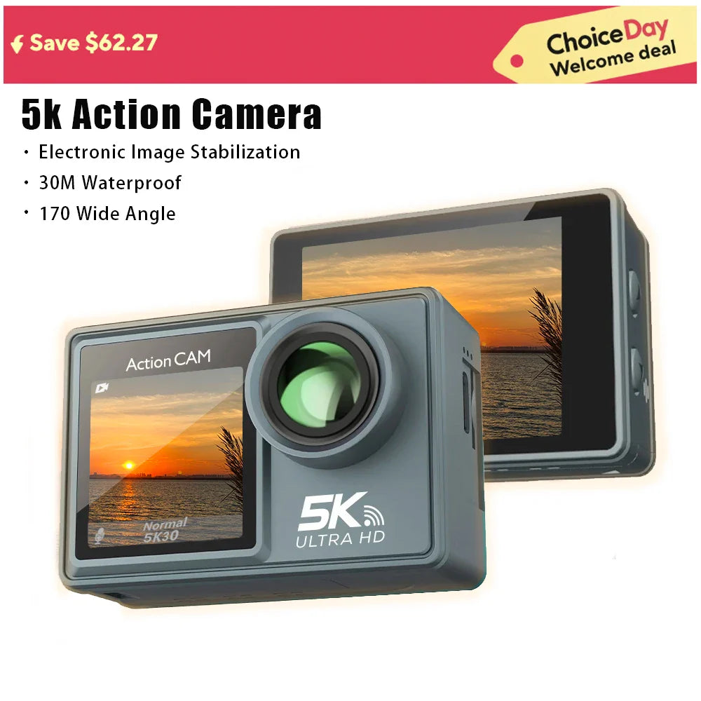 4K 5K Action Bicycle Camera with Electronic Stabilizer – WiFi Sport Helmet Video Recorder Compatible with GoPro