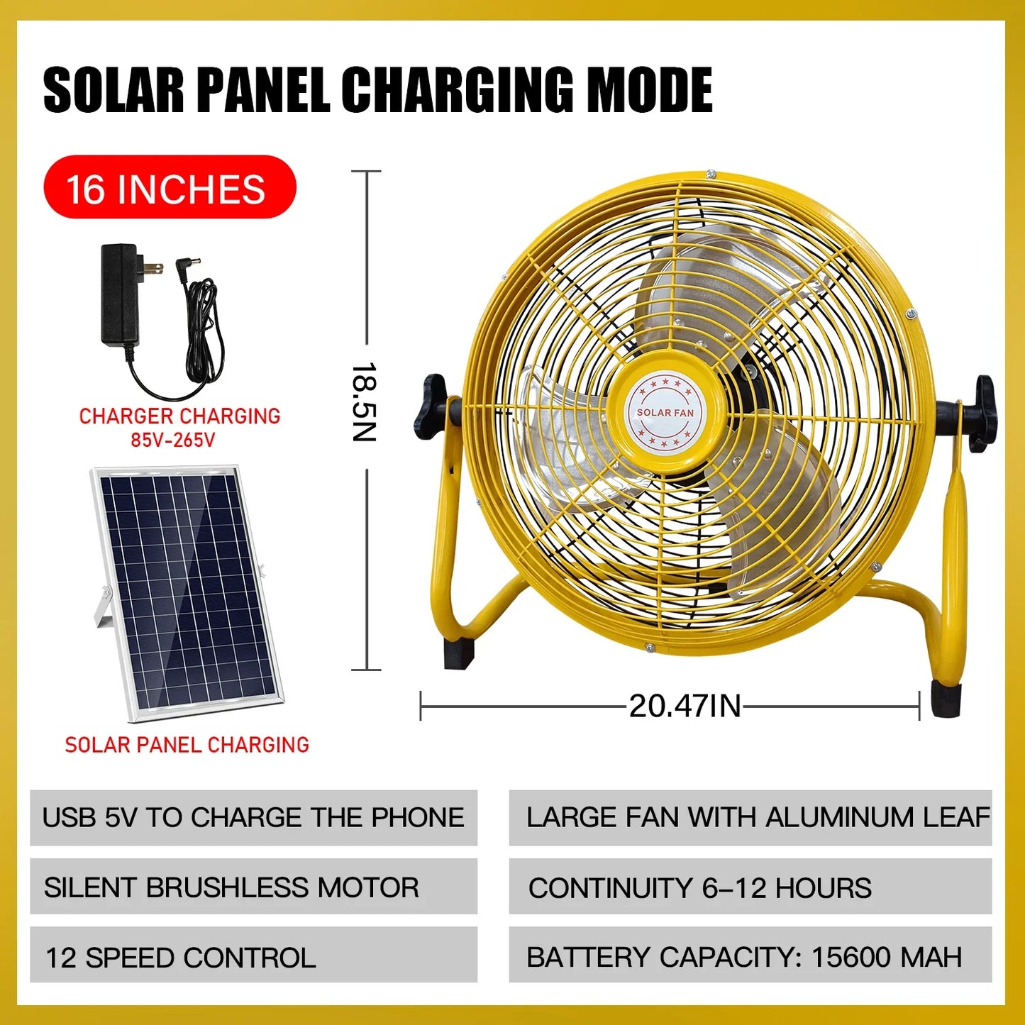 214-Inch Portable Rechargeable Table Fan – Solar & AC Powered Dual Input for Home, Camping & Fishing