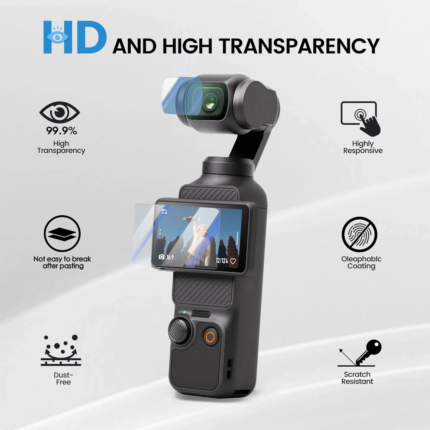 9H HD Tempered Glass Screen Protector for DJI OSMO Pocket 3 – Gimbal Camera Lens Protection Accessory