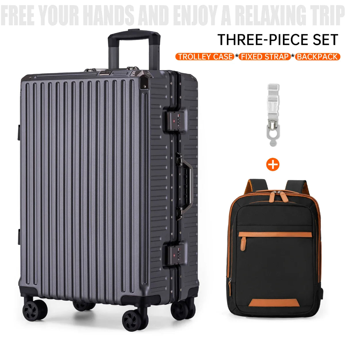 Aluminum Frame Rolling Luggage – 20/24/26/28 Inch Suitcase with USB Port, Combination Lock & Wheels