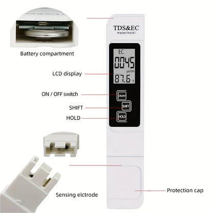 3-in-1 Water Quality Detection Pen – High Accuracy TDS & EC Meter for Household Drinking Water (0-9990ppm)