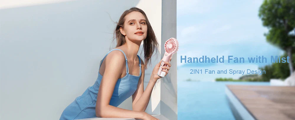 Portable Mini Humidifier Fan – USB Rechargeable Handheld Mist Fan with Water Spray, Personal Cooling Fan