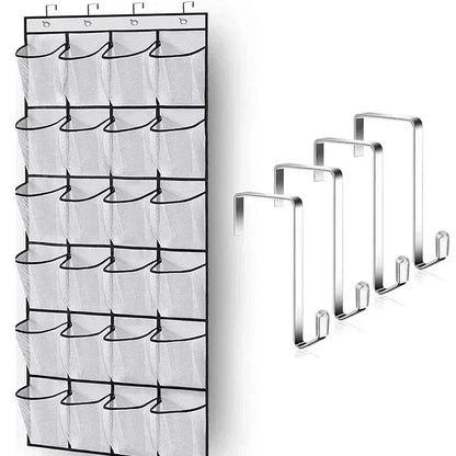 Over The Door Shoe Organizer - 12/24 Pocket Large Mesh Hanging Shoe Rack with Hooks for Bedroom Storage