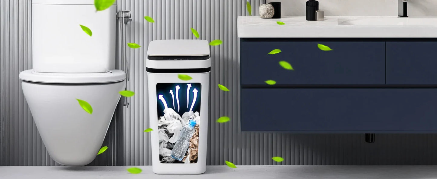 2-Pack 12L Touchless Automatic Trash Cans – Motion Sensor Slim Bins with Lids for Bathroom, Bedroom, Office (White)