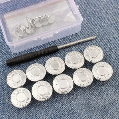 10Pcs No-Sew Metal Jeans Buttons – Removable Nail-Free Waist Adjust Buckles for Pants