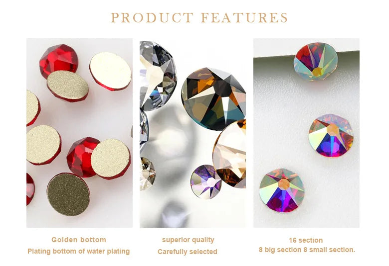 QIAO 2088 Crystal Nail Art Rhinestones — Flat Back Non-Hotfix Strass for DIY Nail Decorations (8 Big + 8 Small)
