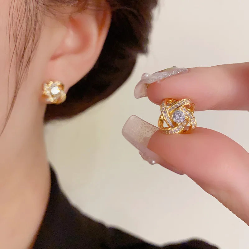 Light Luxury Zircon Stud Earrings – Simple Cross Hollow Geometric Design, Exquisite Wedding & Party Jewelry for Women