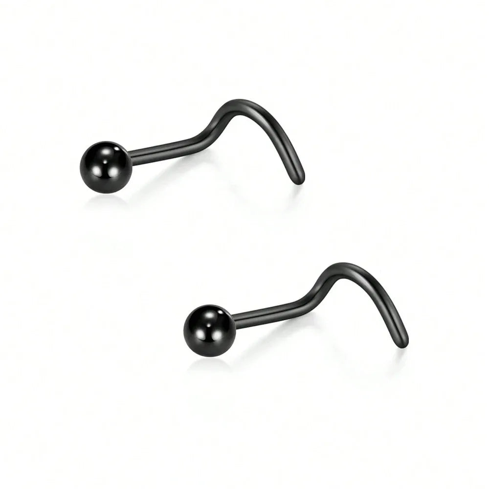 20G Stainless Steel L-Shaped Nose Stud Ring – 2mm Ball Twister Screw Nose Piercing Jewelry for Women & Men Stylish Body Accessory