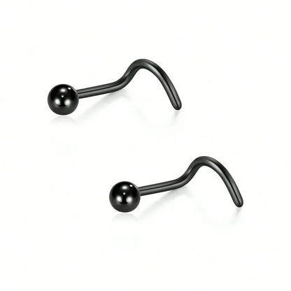 20G Stainless Steel L-Shaped Nose Stud Ring – 2mm Ball Twister Screw Nose Piercing Jewelry for Women & Men Stylish Body Accessory