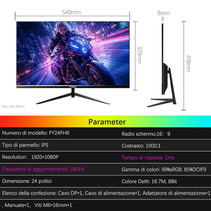 FYHXele 24" FHD Gaming Monitor – 180Hz, 1ms Response, Eye Care LCD, HDR, G-Sync Support, VESA Mount