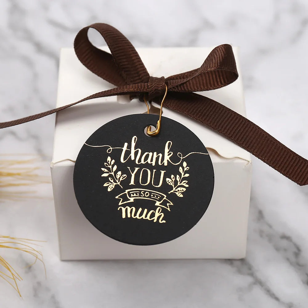 50PCS 4.5cm Bronzing Round Garment Tags – “Thank You” Paper Hang Tags for Clothing, Shoes, Packaging & DIY Crafts