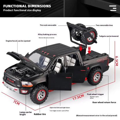 1:32 RAM Pickup Truck Alloy Model – Sound, Light & Spring-Back Action Toy for Kids’ Adventure Play