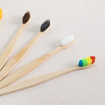 Single Cowhide Wrapped Bamboo Toothbrush Set - Natural and Environmentally Friendly - One Box of 10 PCS Bamboo Toothbrush Tablets