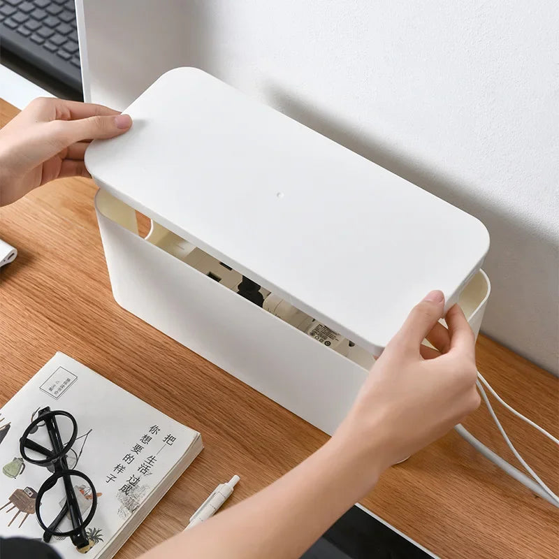 Wire Management Cable Storage Box - Power Board and Socket Strip Organizer for Dust-Free, Tangle-Free Cable and Charger Storage