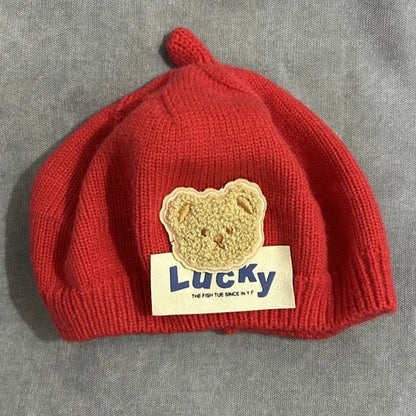Flower Baby Beret Hat - Warm Knitted Winter Beanie Cap for Infant Girls & Toddlers