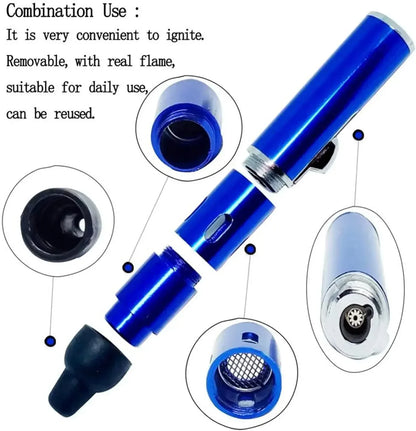 New Metal Long Pen Spray Lighter — Blue Flame Igniter for Aromatherapy, Portable Loop Inflatable Lighter & Cigarette Accessories