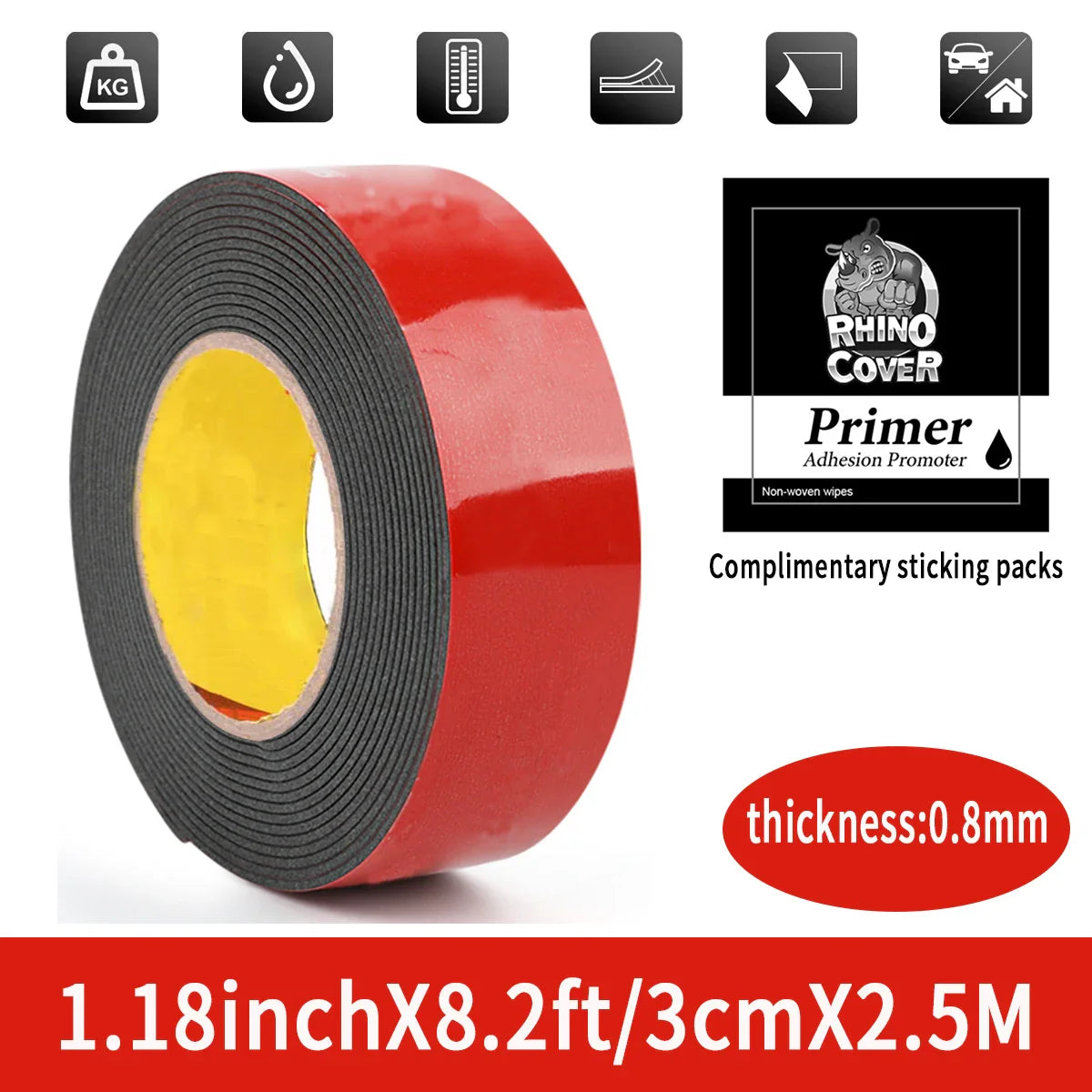 Extra Strong Double-Sided Acrylic Foam Tape – Waterproof, High-Temp Mounting Pad for Car & Home Use
