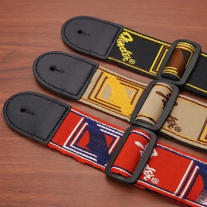 Embroidery Guitar Strap - Leather Acoustic & Electric Guitar Widening Shoulder Belt for Folk & Classical Guitars