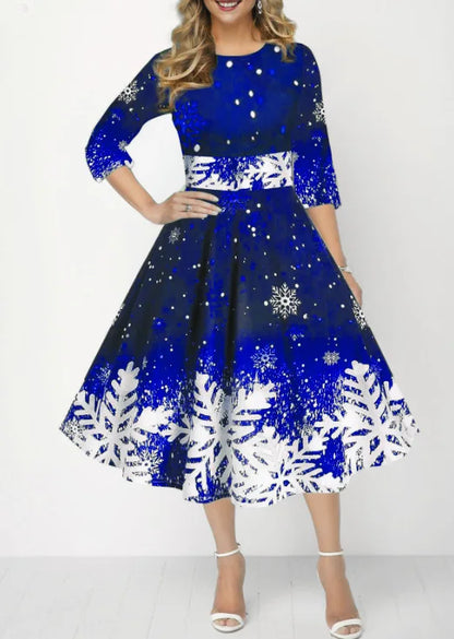 Women’s Winter Christmas Dress – Vintage Swing Robe with Half Sleeves, Elegant Casual Print Party Dress