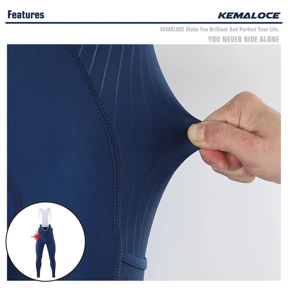 KEMALOCE Men's Cycling Long Pants, Autumn Blue & Grey, Gel Pad, Reflective Bike Bib, Breathable Bicycle Trousers with Rear Pocket