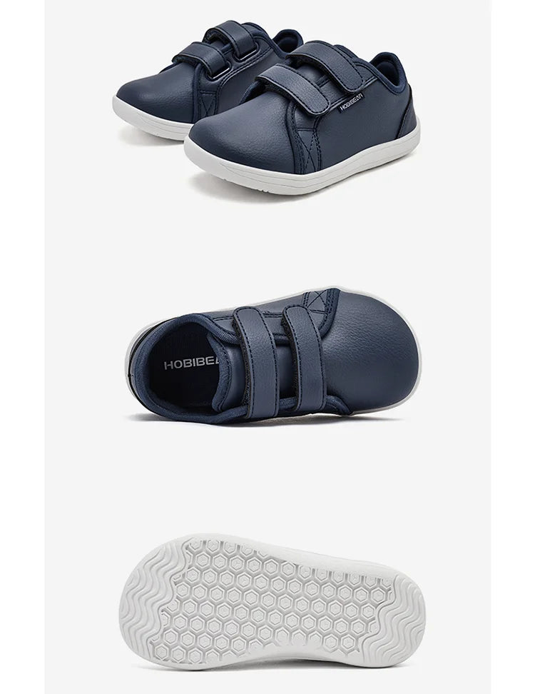 HOBIBEAR Kids Barefoot Shoes – Wide Toe Minimalist Sneakers for Boys & Girls, Lightweight, Hook Loop, Artificial Leather