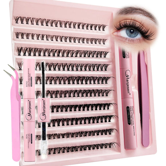 DIY Eyelash Extension Kit — 200 PCS Cluster Lashes with Lash Bond, Seal & Glue Accessories for Makeup Application