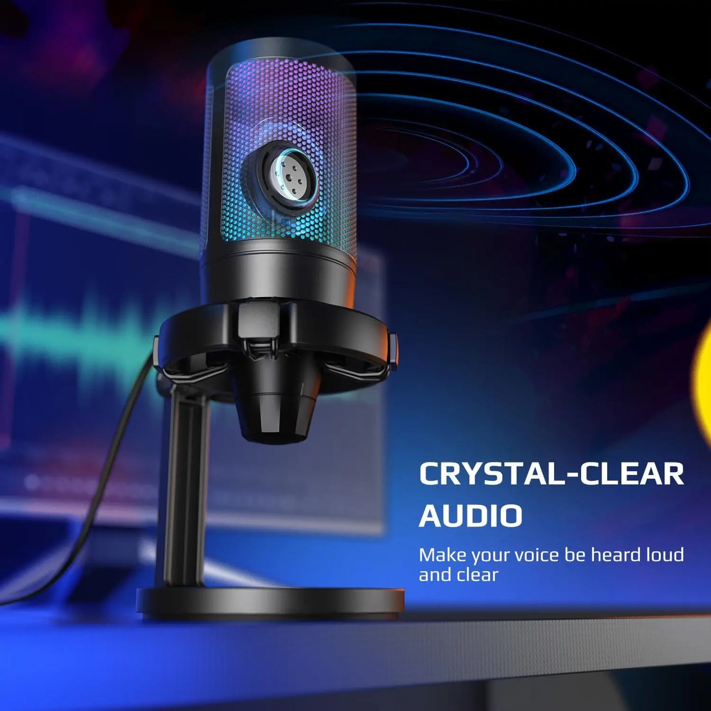 AmpliGame by FIFINE USB Gaming Microphone — RGB Condenser Mic with Gain Knob, Touch Mute for Streaming, Podcast, PC, Switch & PS5 A6NEO