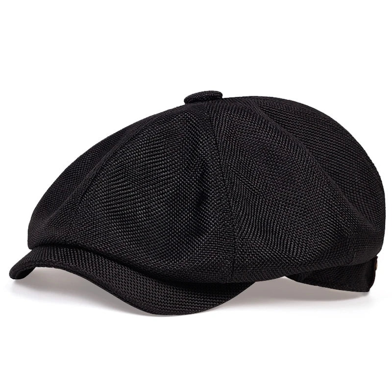 Men's Retro Newsboy Cap - Octagonal Flat Hat with Herringbone Design, British Painter Style Beret for Autumn and Winter