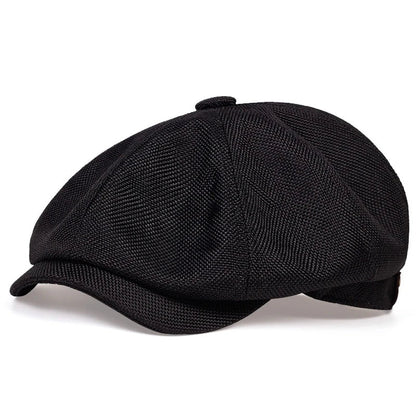 Men's Retro Newsboy Cap - Octagonal Flat Hat with Herringbone Design, British Painter Style Beret for Autumn and Winter