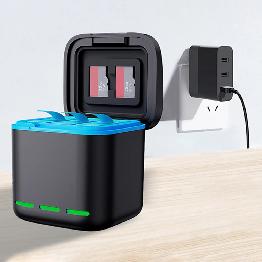 3 Channel Fast Battery Charger with Type C Cable - Charging Station for GoPro Hero 12/11/10/9 Camera Accessories