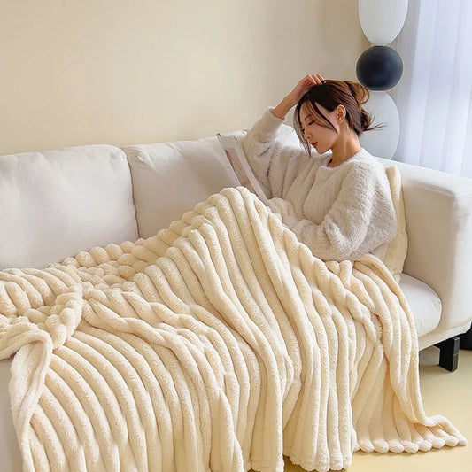 Solid Color Rabbit Plush Blanket - Office Nap Shawl, Air Conditioning Blanket & Sofa Cover