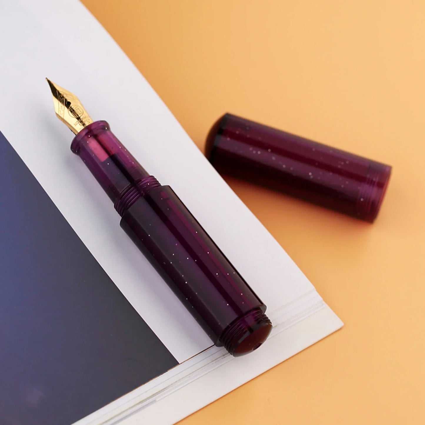 MAJOHN Second Generation Wancai Fountain Pen: Transparent Starry Sky Design with Macaron Maillard Brown Writing Ink - Mini Pocket Pen