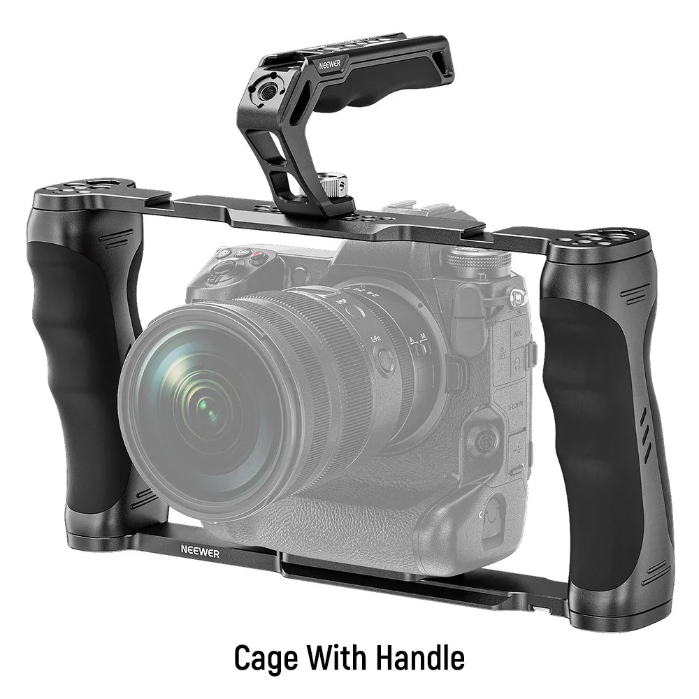 NEEWER Universal Camera Cage with Top Handle – 3/8” ARRI Locating Video Rig Stabilizer with Arca-Type Base for DSLR & Mirrorless Cameras