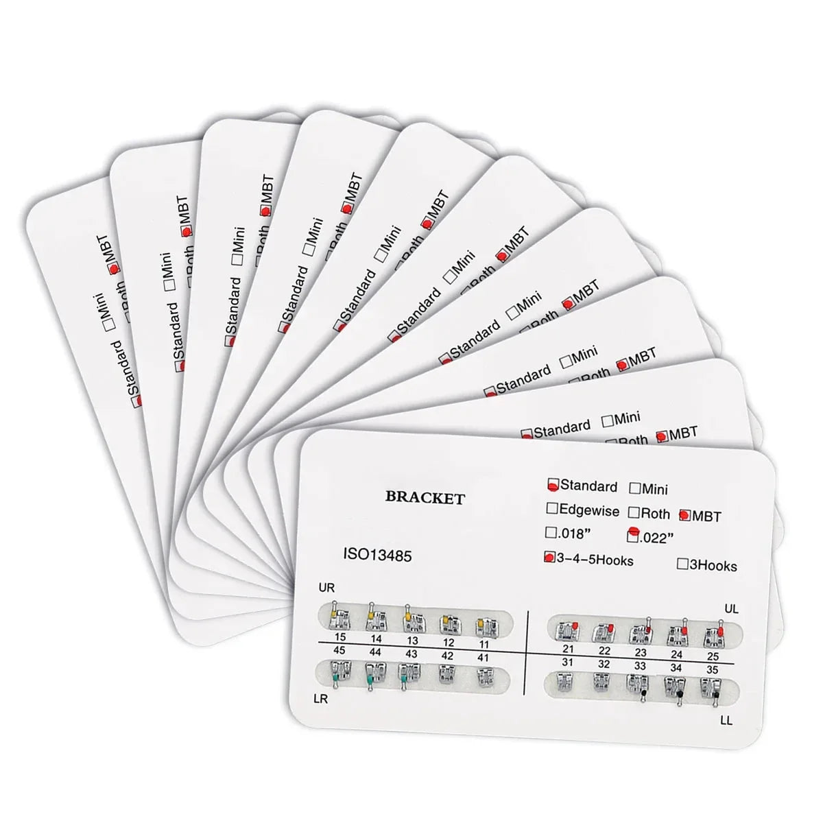 AZDENT 10 Packs Dental Brackets – Orthodontic Metal Mini Standard Roth MBT Slot 0.022/0.018 with Hooks, 20 Pcs per Pack