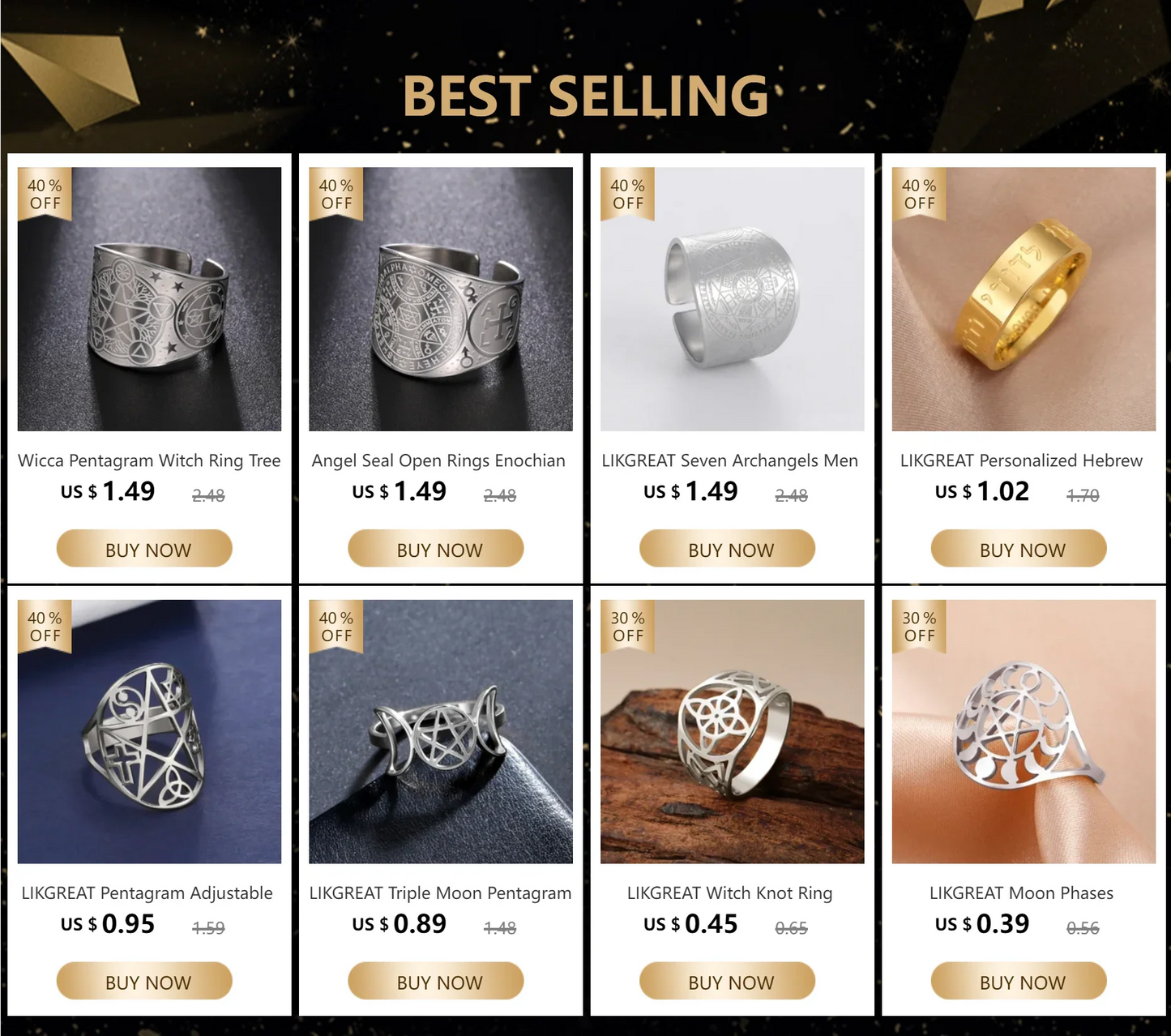 Witchcraft Pentagram Tetragrammaton Ring - Stainless Steel Pentacle Protection Amulet Ring for Men