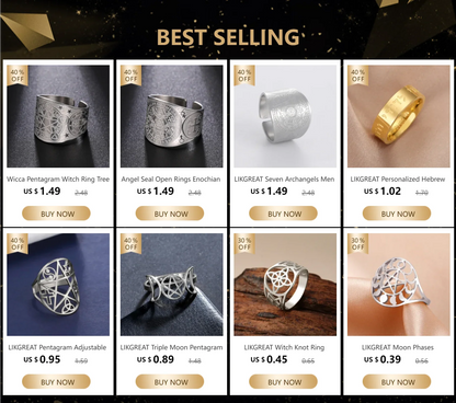 Witchcraft Pentagram Tetragrammaton Ring - Stainless Steel Pentacle Protection Amulet Ring for Men