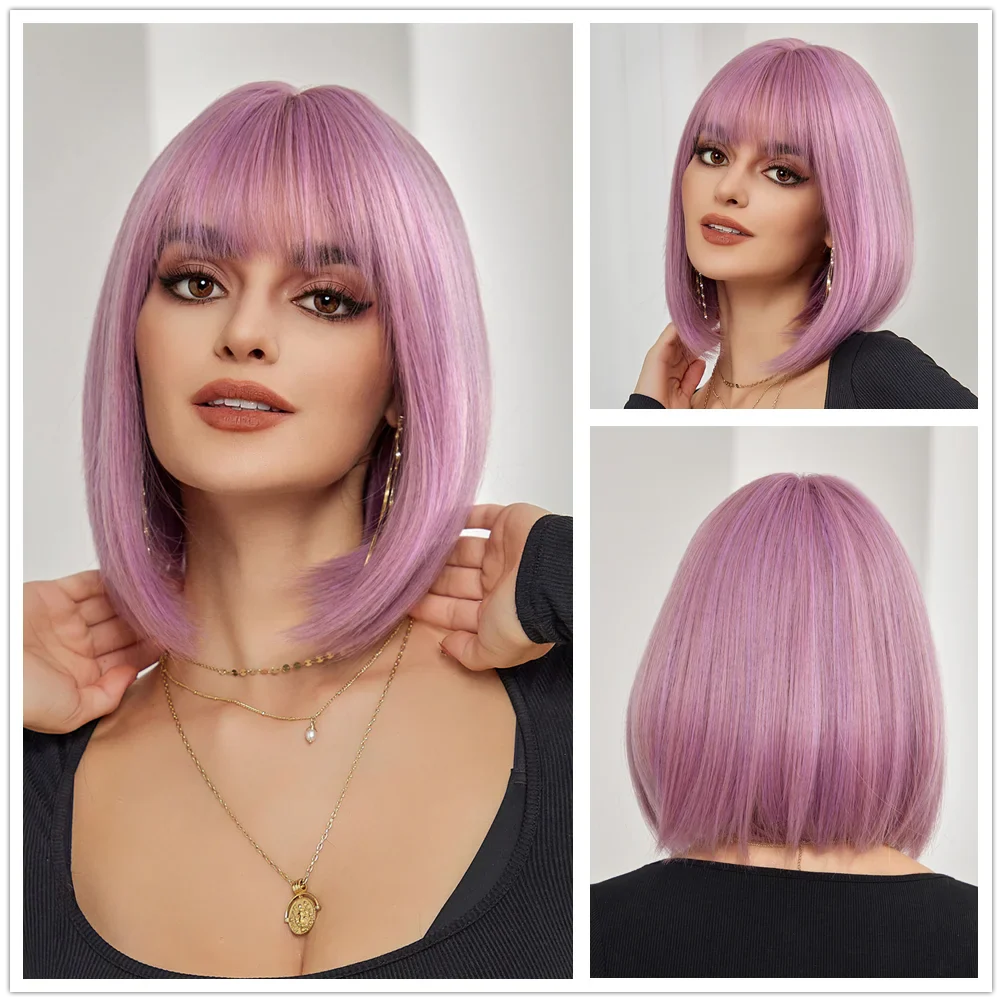 CharmSource Pink BOBO Short Synthetic Wig – Natural Wavy Heat Resistant Hair Wig for Women, Party & Daily Wear