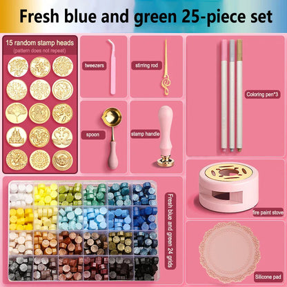 Wax Seal Stamp Kit with Storage Box & Furnace - Craft Supplies for Christmas & Wedding Invitation Decoration