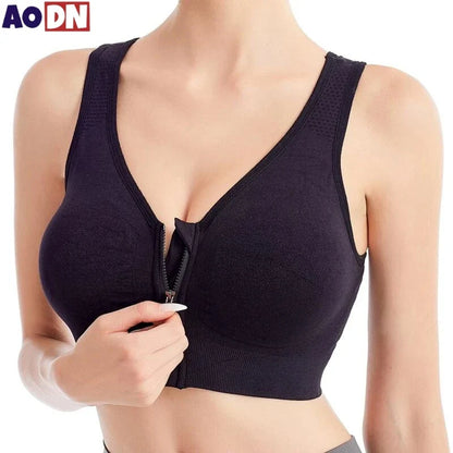 Women's Running Sports Bra – Front Zipper, Shockproof, Seamless & Breathable Bralette Without Underwire