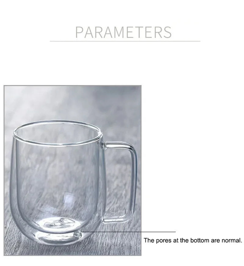 150-350ml Heat Resistant Borosilicate Glass Mug – Double Wall Coffee Cup with Handle, Clear Milk & Water Cup Gift