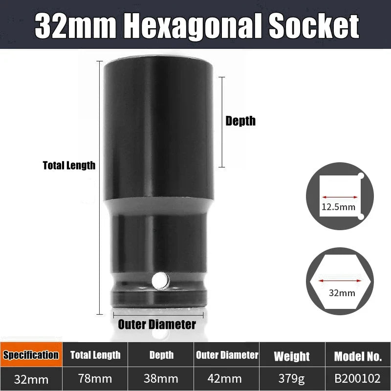1/2" Drive Deep Impact Socket – Metric Wrench Socket for Pneumatic Tools, Tire Removal & Heavy-Duty Automotive Use