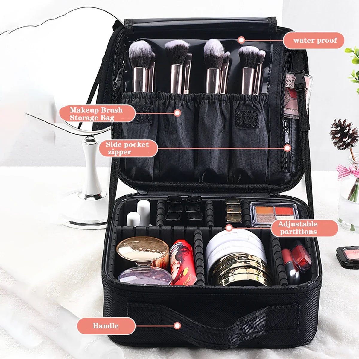 YANZA Professional Makeup Case – Cosmetic Organizer & Travel Storage Box for Brushes, Beauty Tools, and Manicure Supplies