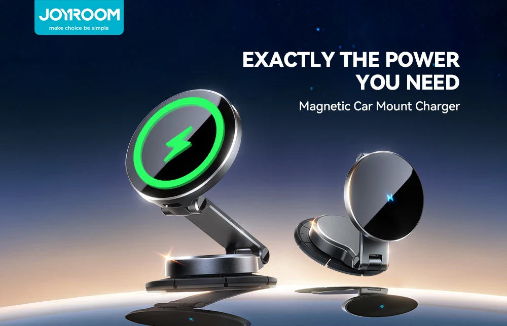 Joyroom Magnetic Car Mount N55 - 15W Wireless Charging, 360° Rotation, Foldable Phone Holder & Fast Car Charger JR-ZS408