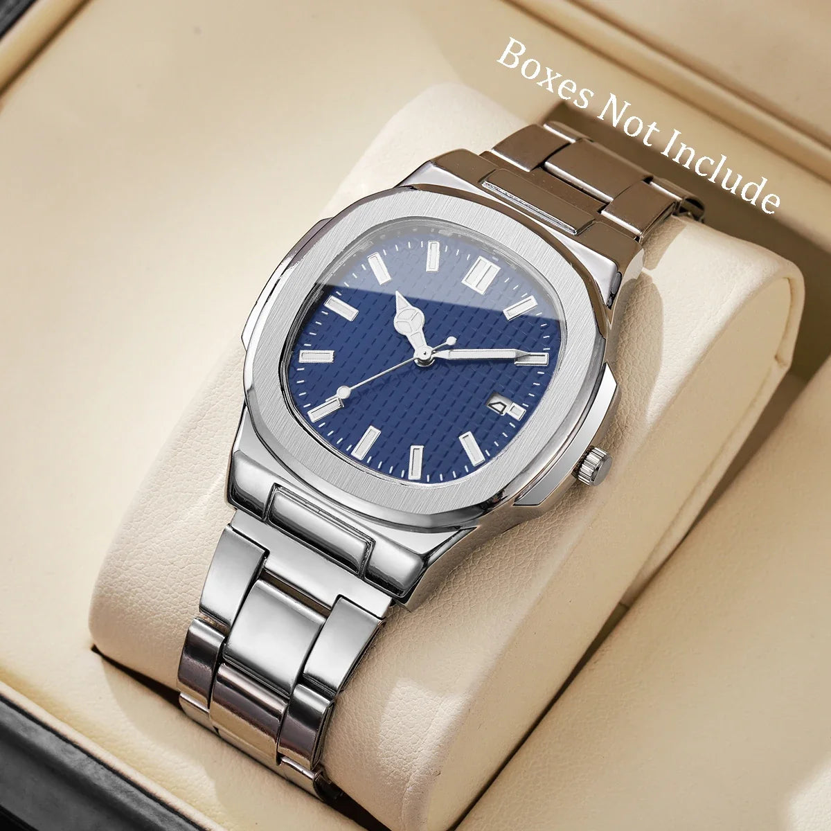 Luxury Men’s Business Watch - Square Dial Stainless Steel Quartz Watch with Calendar