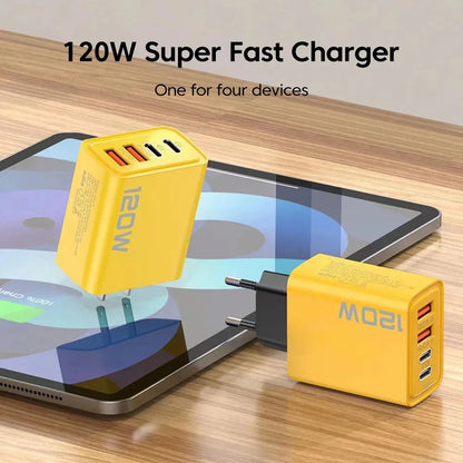 120W PD USB-C Charger - Fast Charging Mobile Phone Adapter with Quick Charge 3.0, Type C for iPhone, Samsung, Xiaomi, EU/US Plug