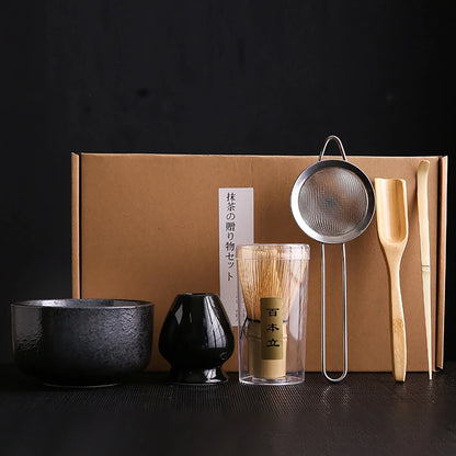 4/6Pcs Bamboo Matcha Tea Whisk Set – Scoop, Brush, Strainer & Bowl for Japanese Tea Ceremony