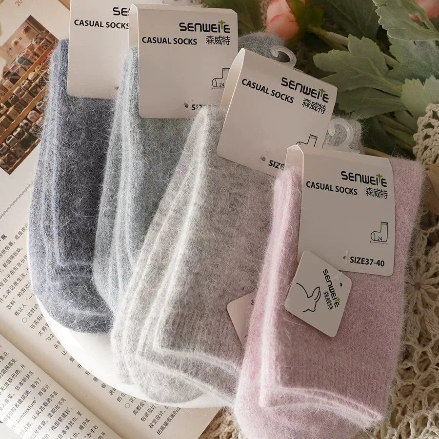 Women’s Wool Winter Socks — Thick Warm Medium Tube Rabbit Hair & Cashmere Socks for Autumn/Winter