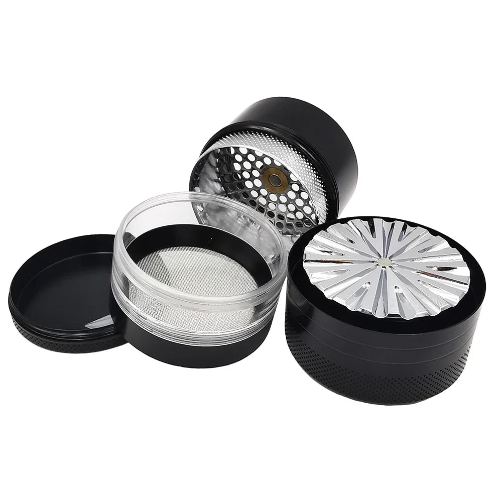 55MM Toothless Metal Herb Grinder — Manual Spice Crusher with Large Capacity & Transparent Screen Catcher